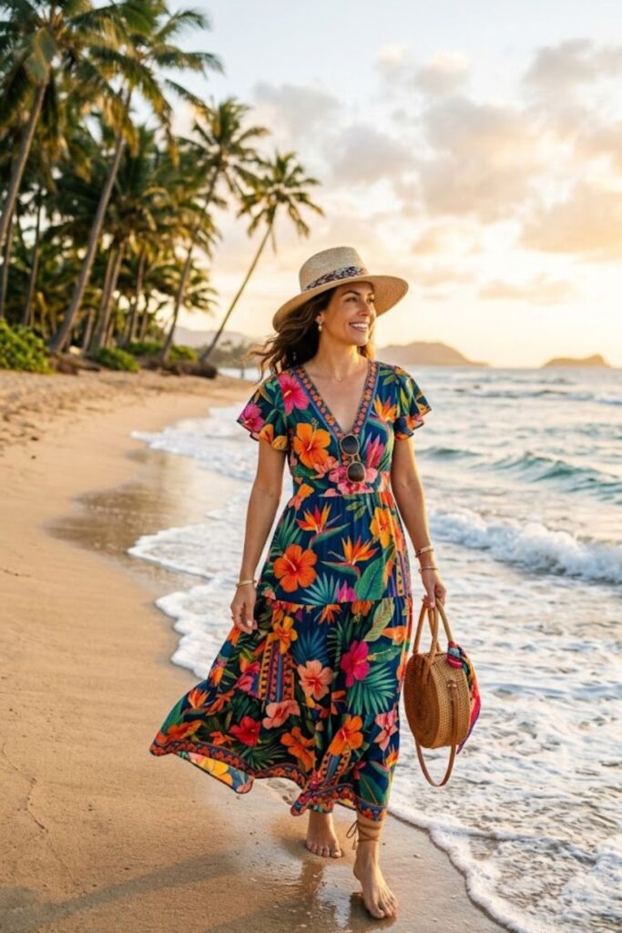 1. Vibrant Maxi Dress With Sandals