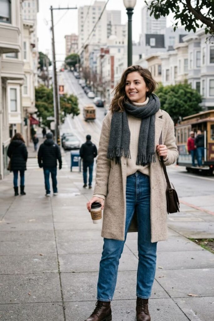 1. Wool Coat With Turtleneck and Jeans