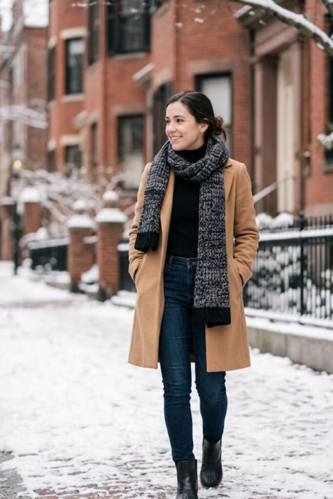 1. Wool Coat with Turtleneck and Jeans