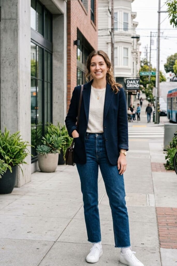 10. Blazer With Jeans and Sneakers