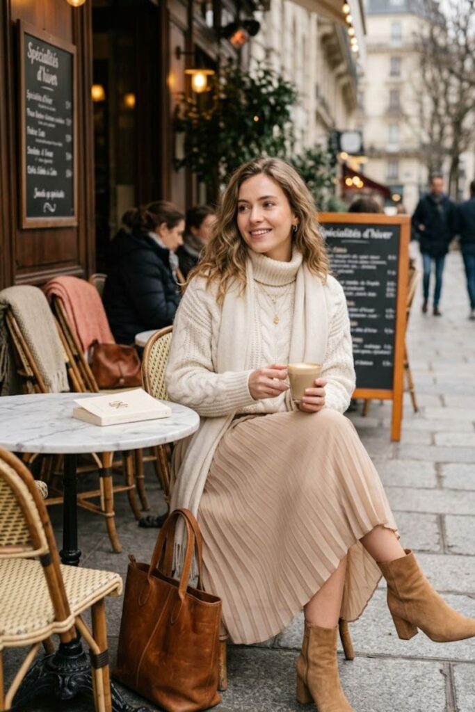 10. Cable Knit Sweater With Midi Skirt