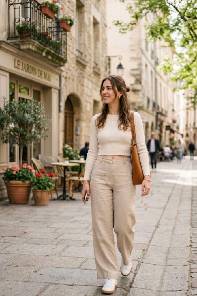 10. Crop Top with High-Waisted Pants