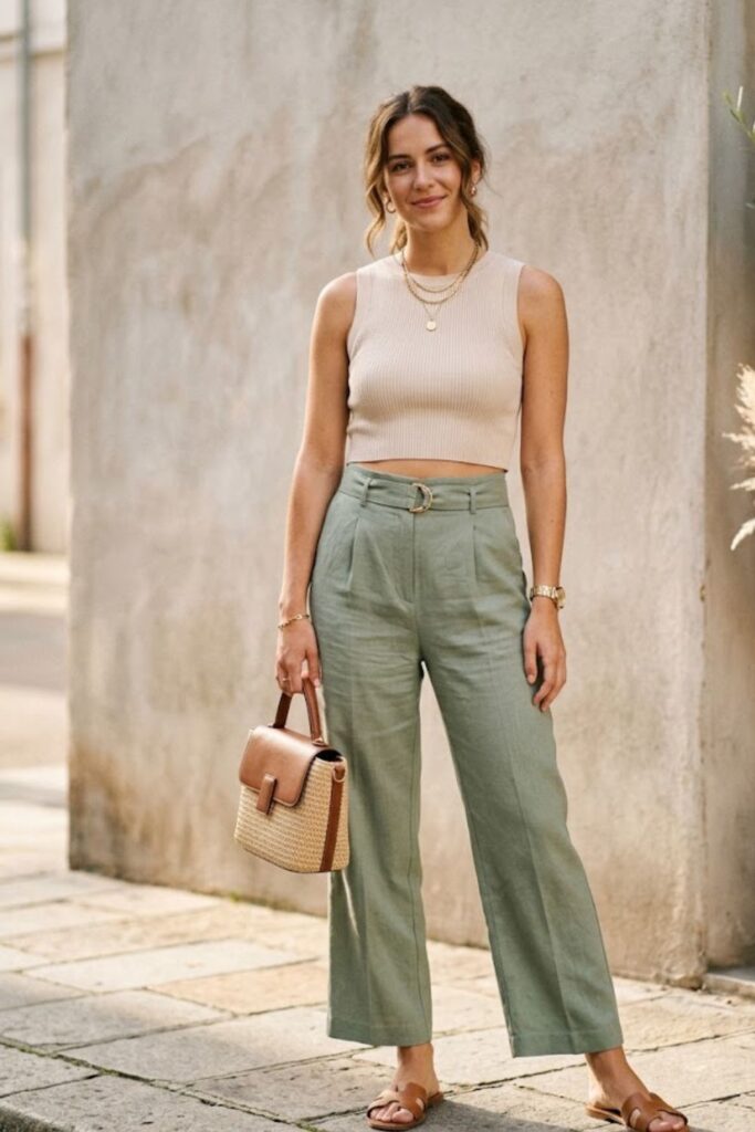 10. Crop Top with High-Waisted Pants