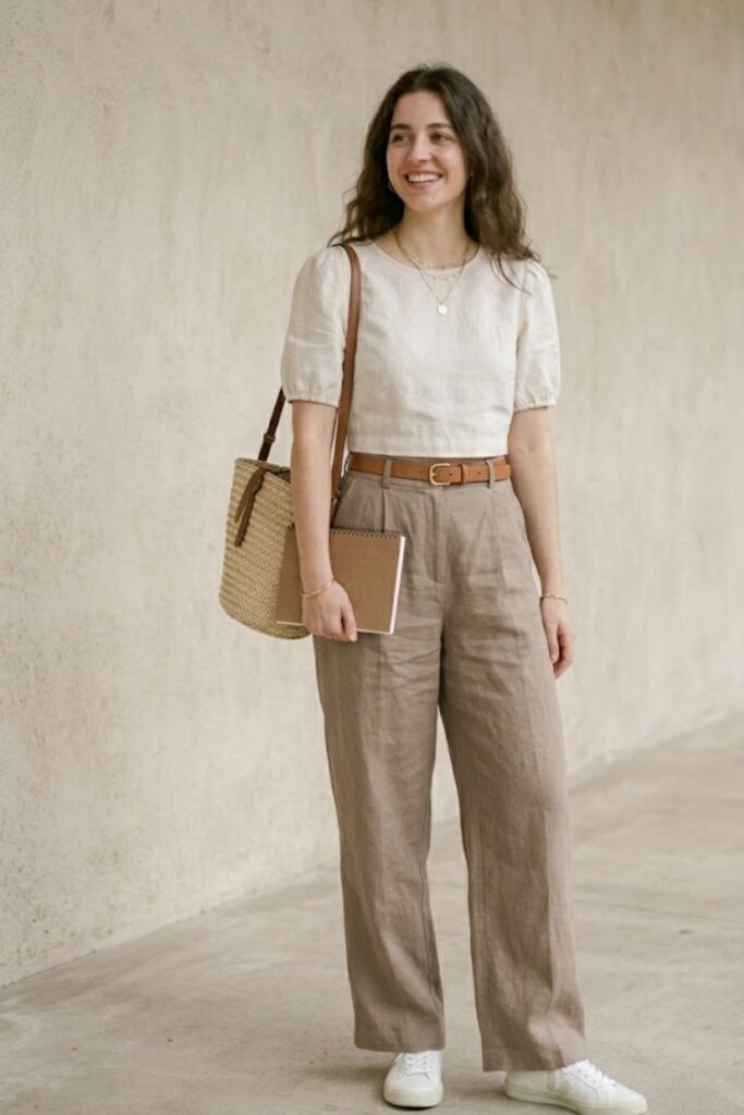 10. Crop Top with High-Waisted Trousers