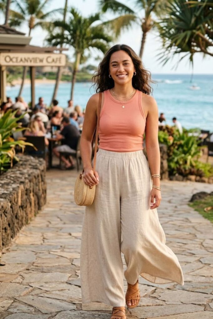 10. Flowy Palazzo Pants With Tank Top