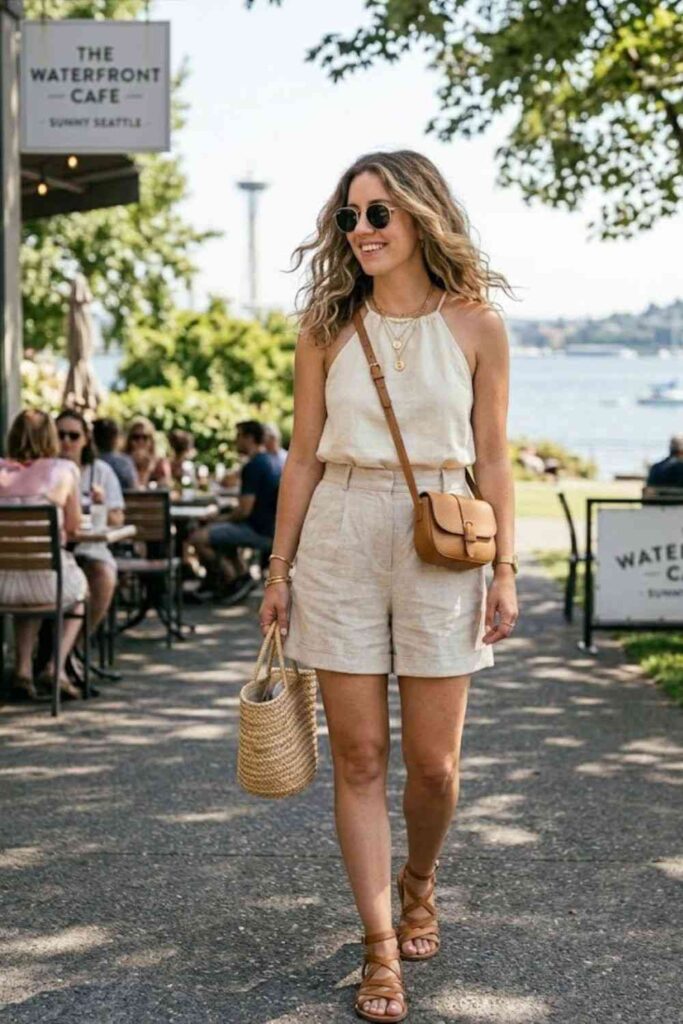 10. Halter Top with Linen Shorts