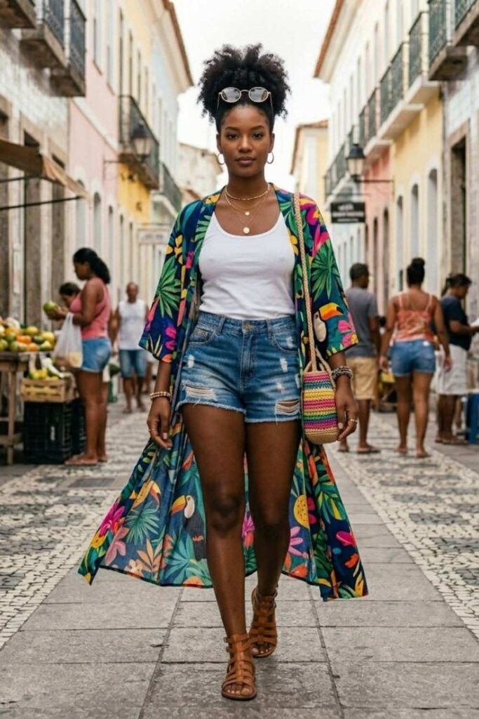 10. Kimono Layer With Tank and Shorts
