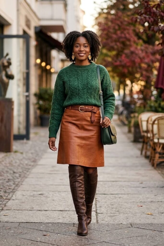 10. Leather Skirt with Cozy Sweater