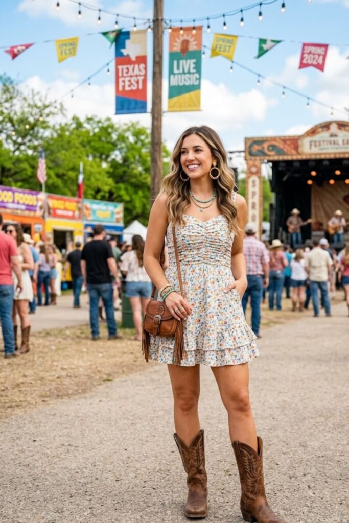 10. Mini Dress With Cowboy Boots