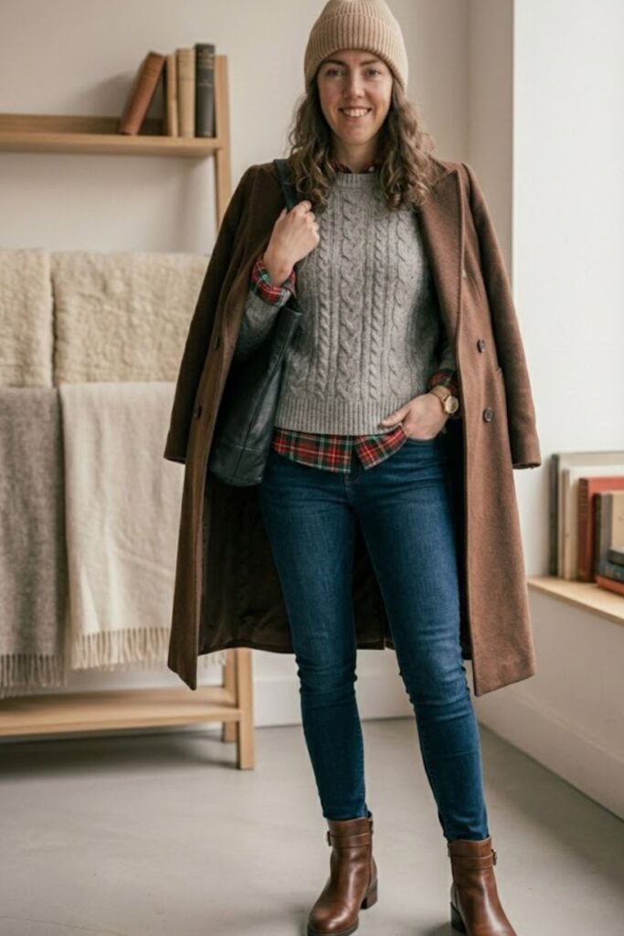 10. Plaid Shirt with Sweater and Jeans
