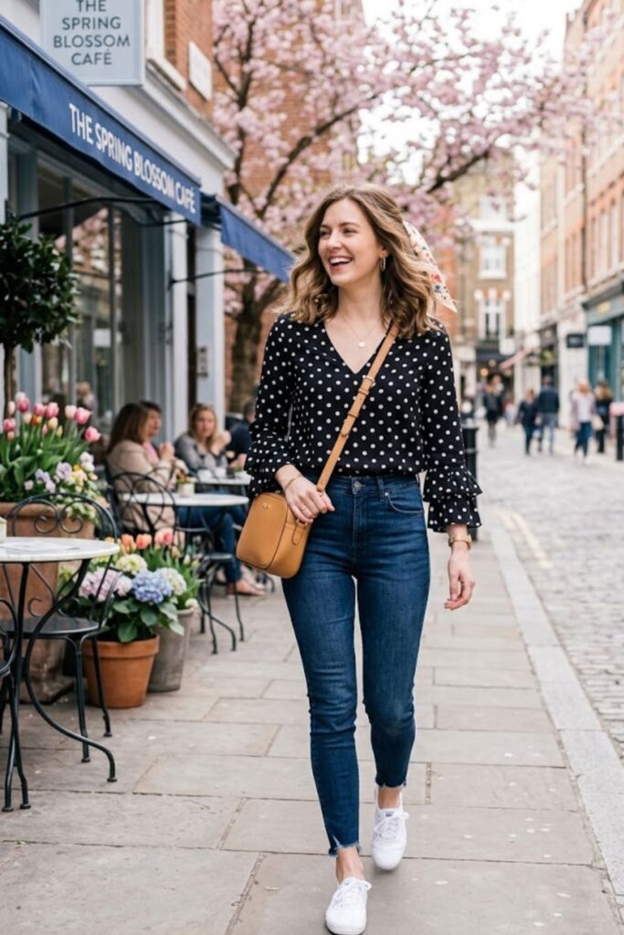 10. Polka Dot Top With Skinny Jeans