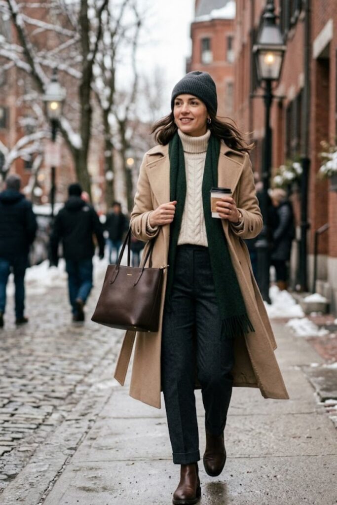 10. Trench Coat with Sweater and Boots