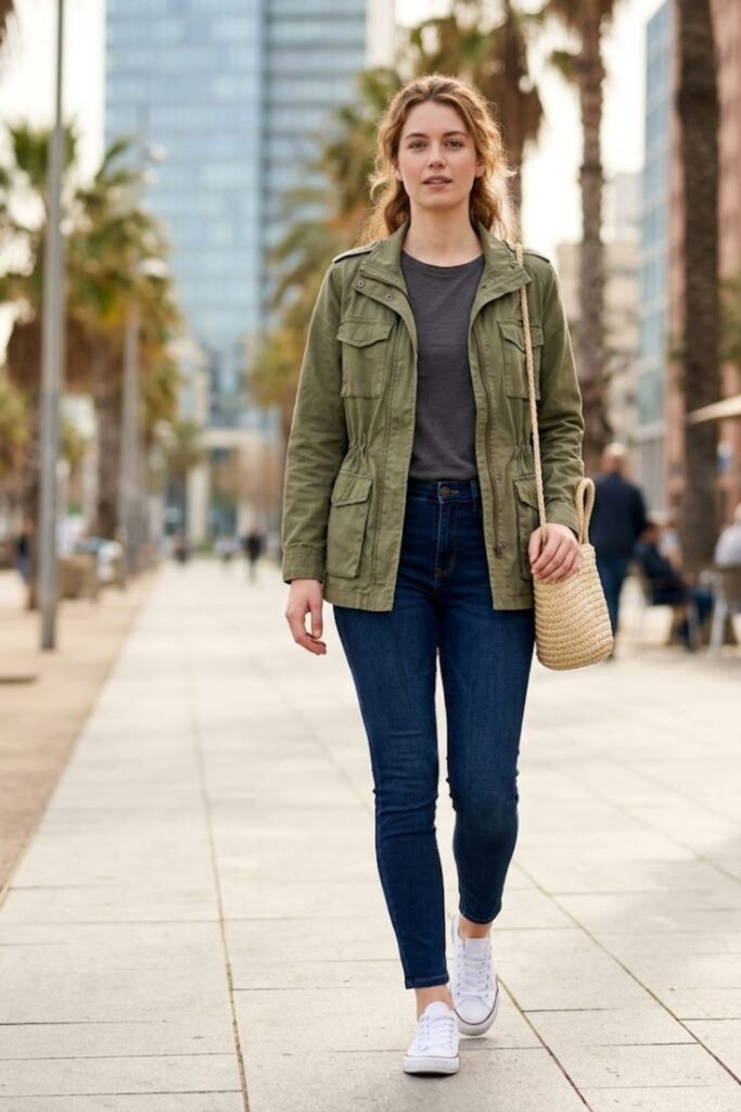 10. Utility Jacket with Skinny Jeans