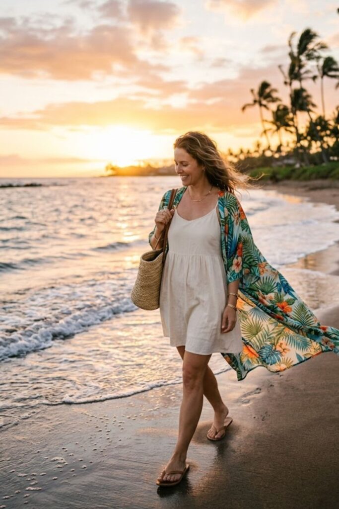 11. Beach Kimono With Simple Dress