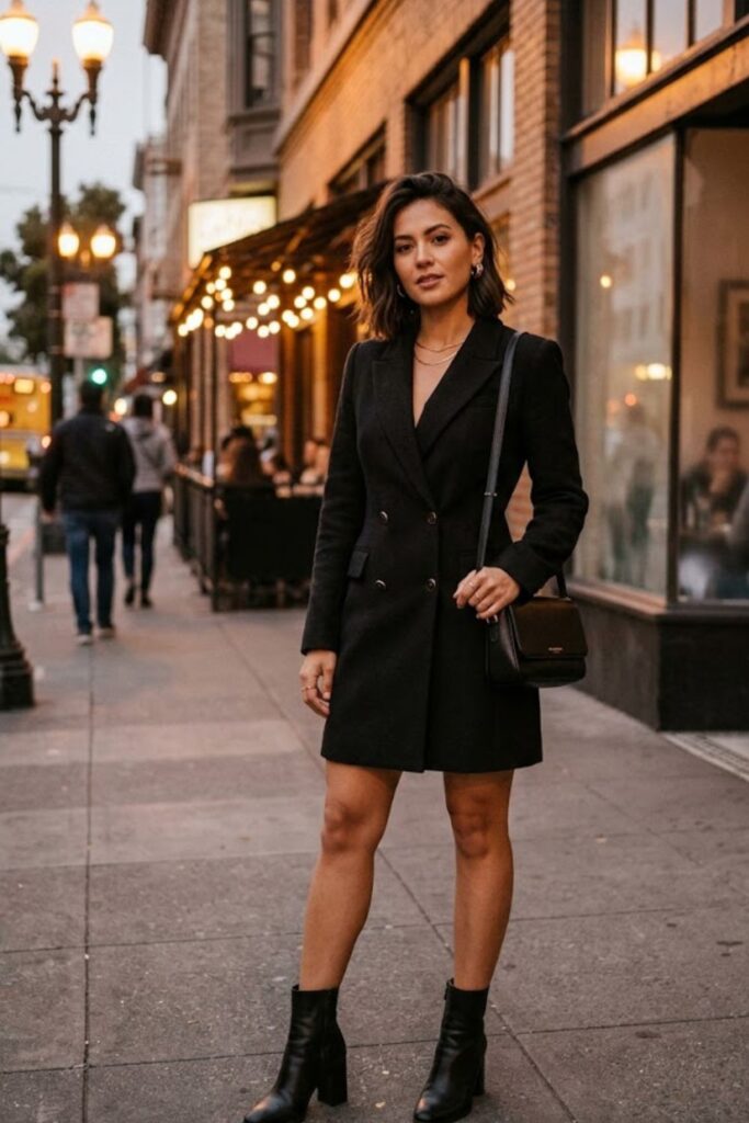 11. Blazer Dress With Ankle Boots