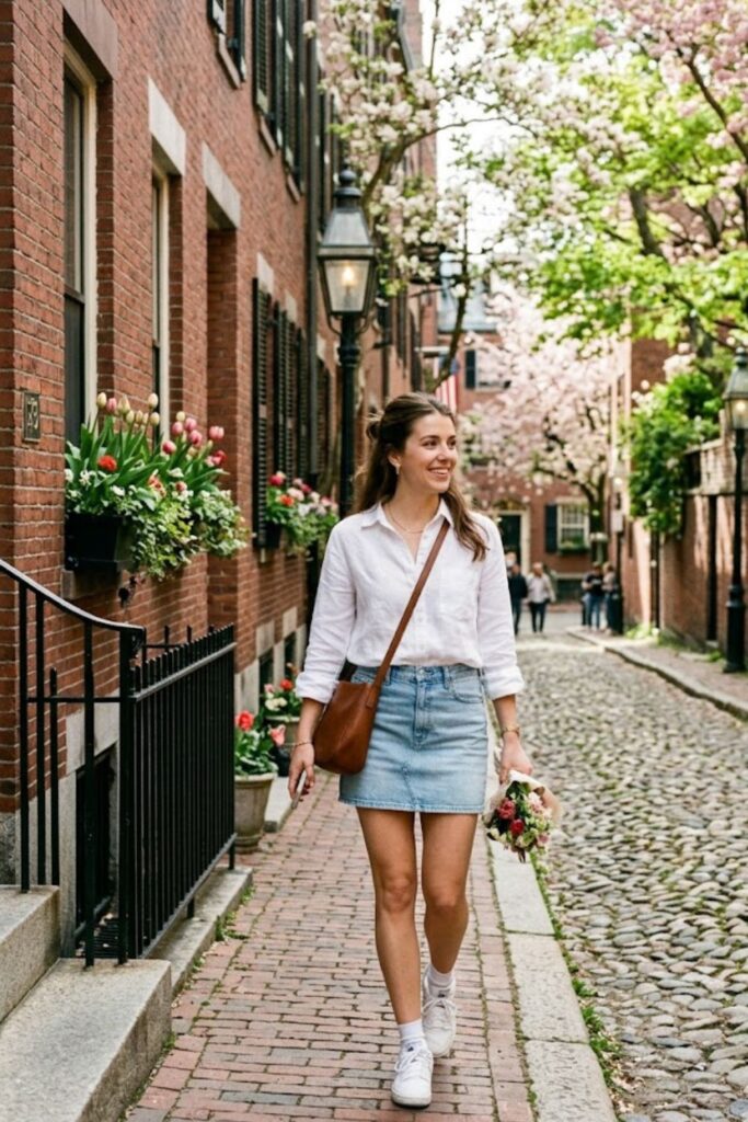 11. Button-Down Shirt With Denim Skirt