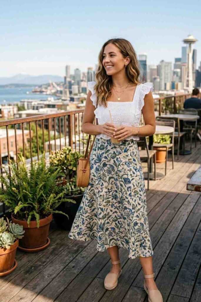 11. Crop Top with High-Waist Skirt