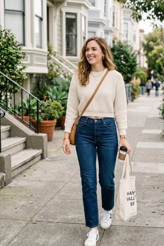 11. Cropped Sweater With High-Waisted Jeans