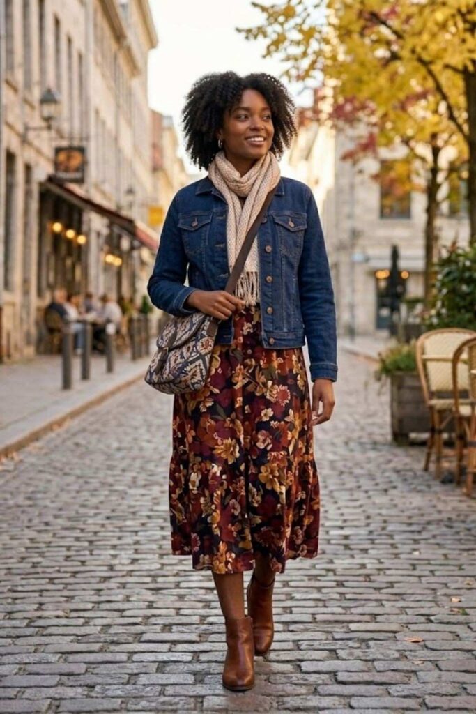 11. Denim Jacket with Midi Dress