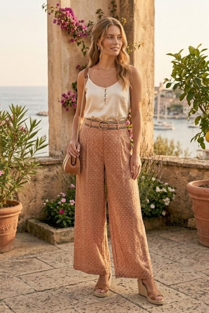 11. High-Waist Palazzo Pants with Camisole