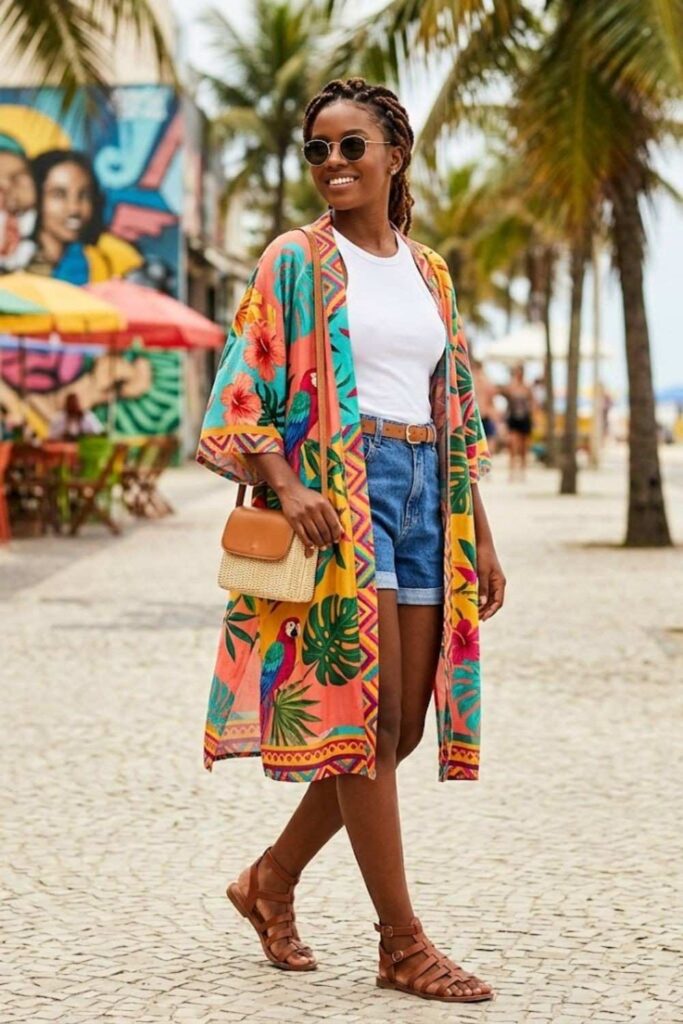 11. Kimono Layer With Tank and Shorts