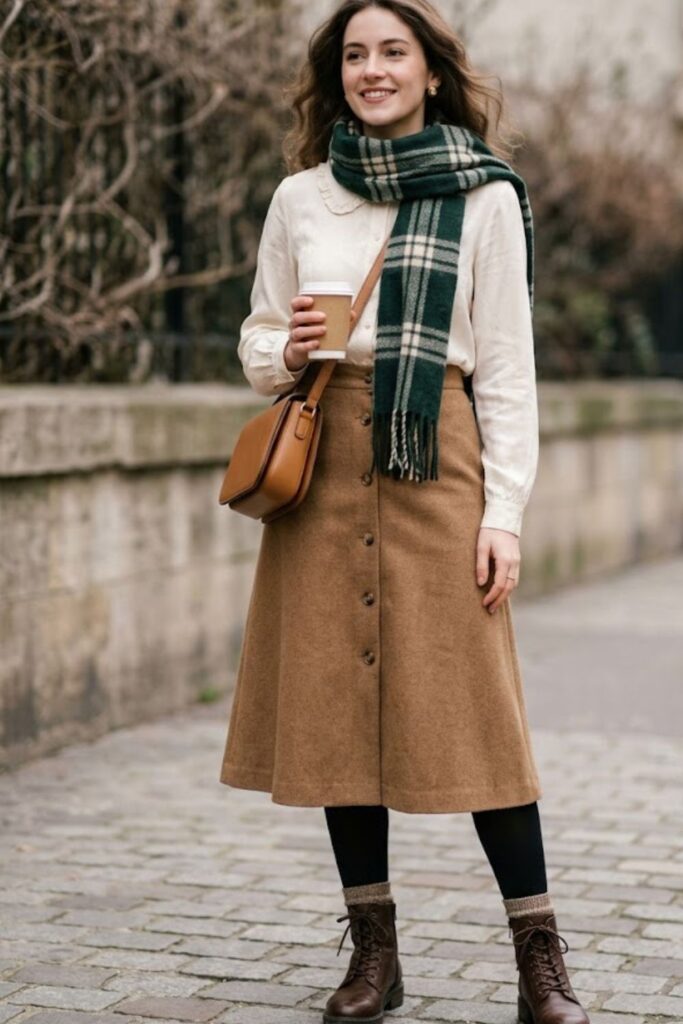 11. Layered Blouse with Wool Skirt