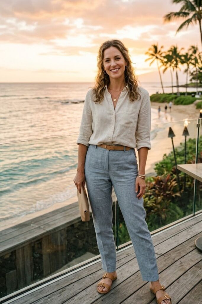 11. Linen Button-Up Shirt with Trousers