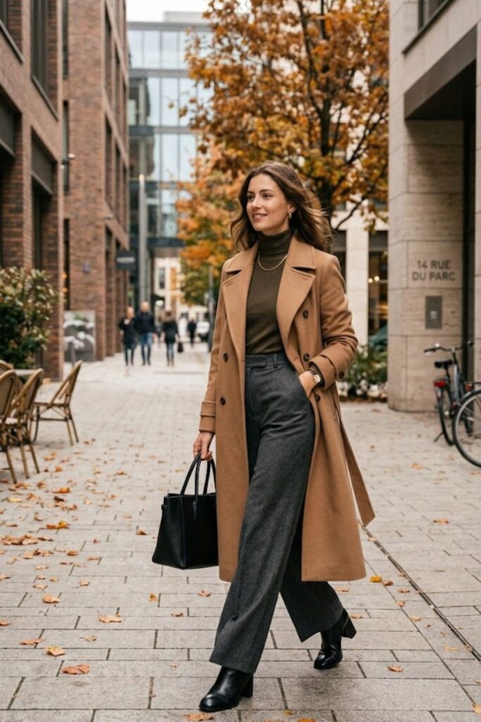 11. Long Coat With Wide-Leg Pants