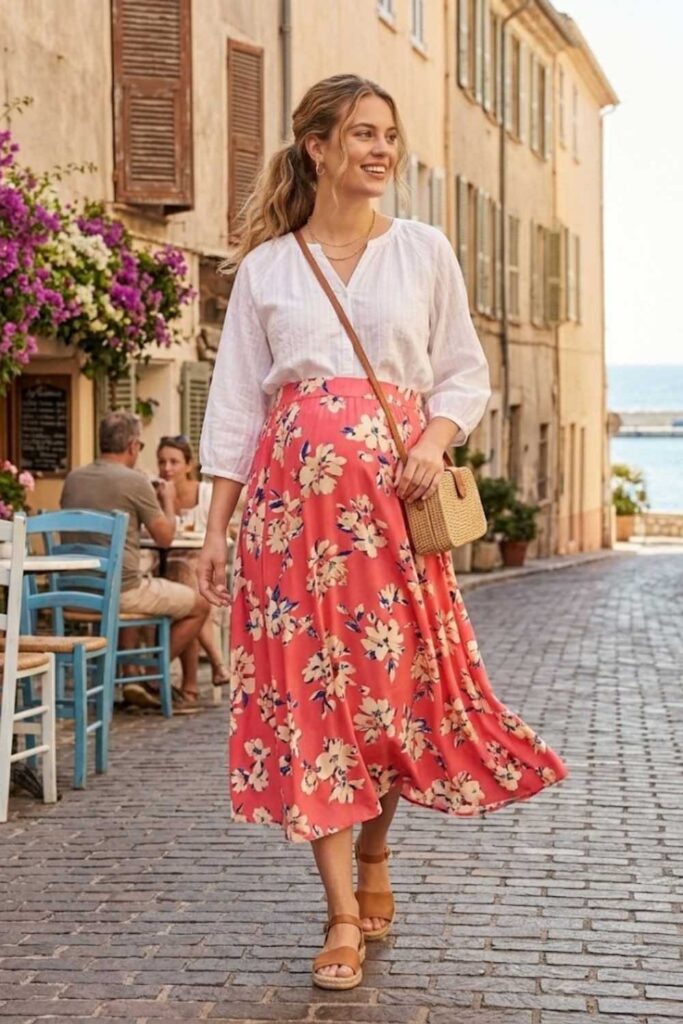 11. Maternity Skirt with Relaxed Blouse