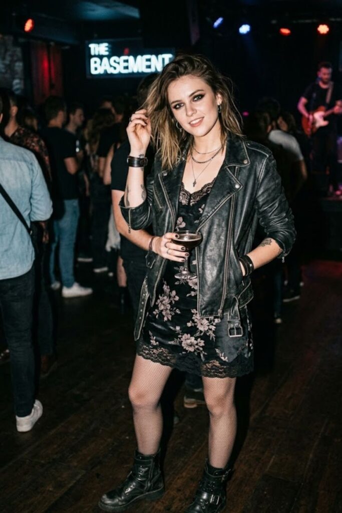 11. Mini Dress With Leather Jacket