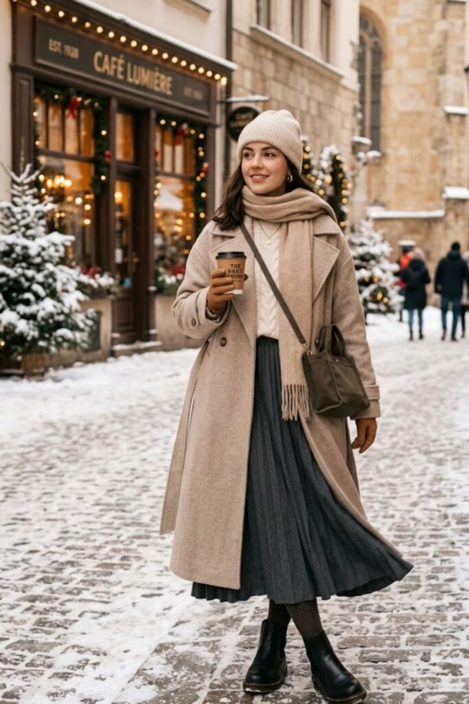 11. Oversized Coat With Midi Skirt