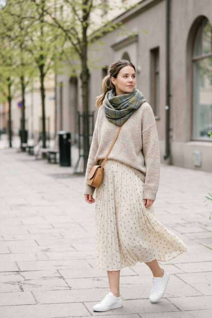 11. Oversized Sweater with Midi Skirt