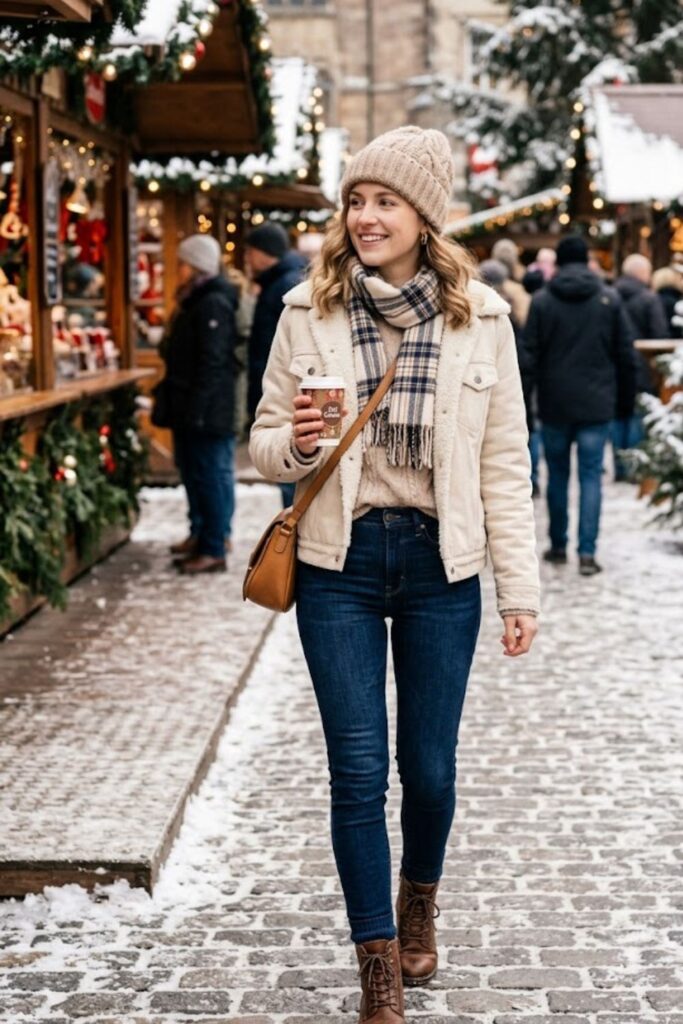 11. Sherpa Jacket With Jeans and Boots