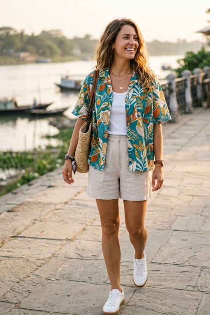 11. Short-Sleeve Button-Down with Shorts