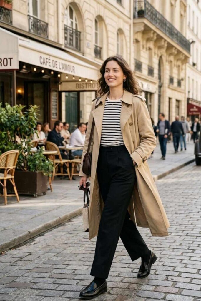  Striped Tee with Black Trousers