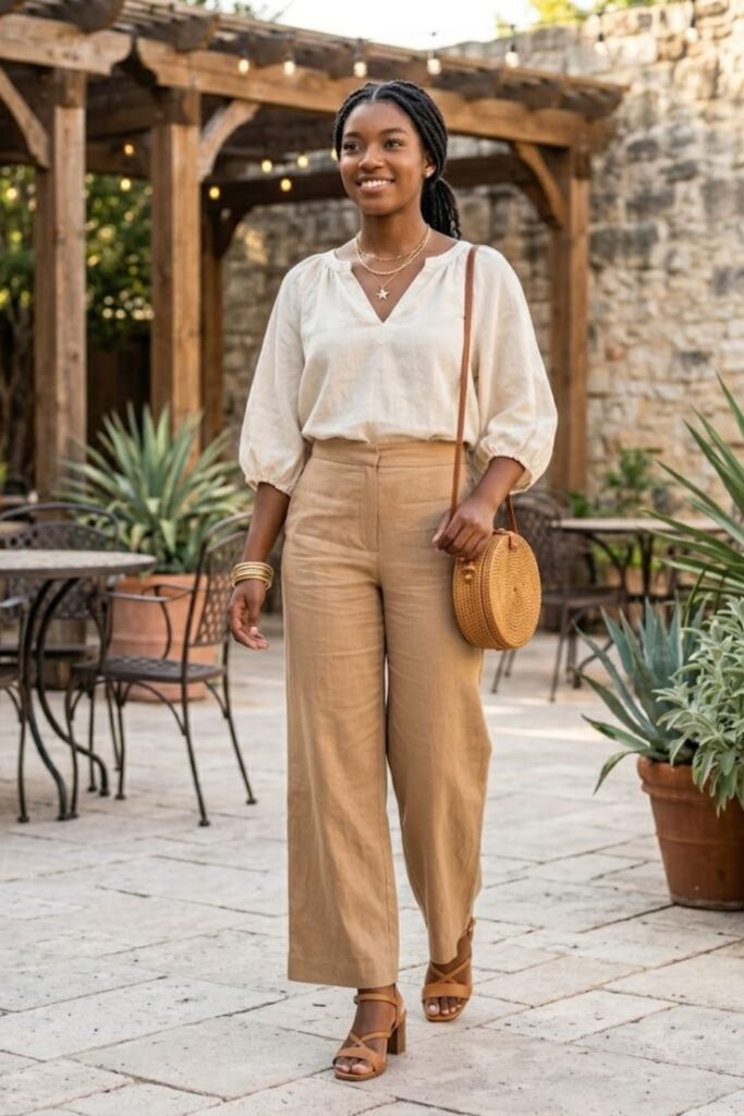 11. Wide-Leg Pants With Blouse