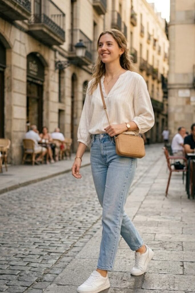 12. Blouse with Straight-Leg Jeans