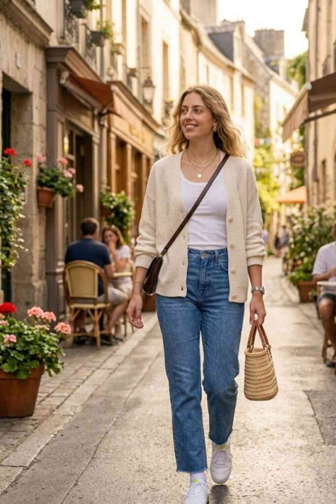 12. Cardigan with Tank and Jeans