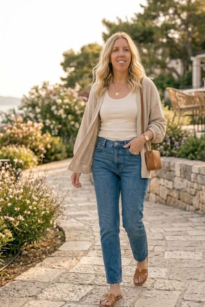 12. Cardigan with Tank and Jeans