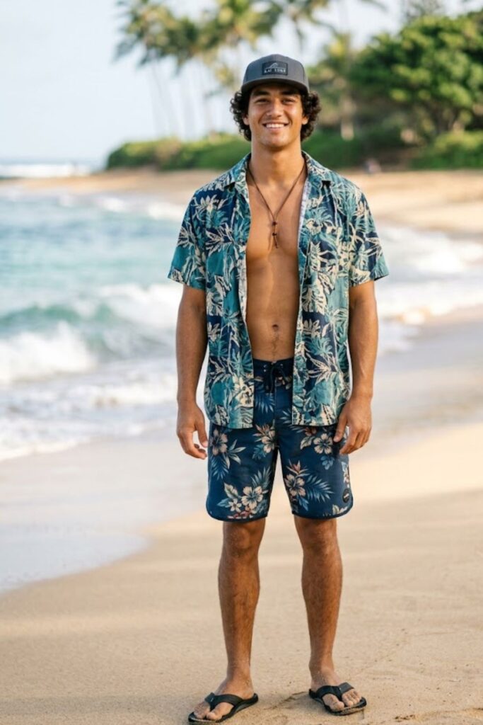 12. Casual Beach Shirt with Board Shorts