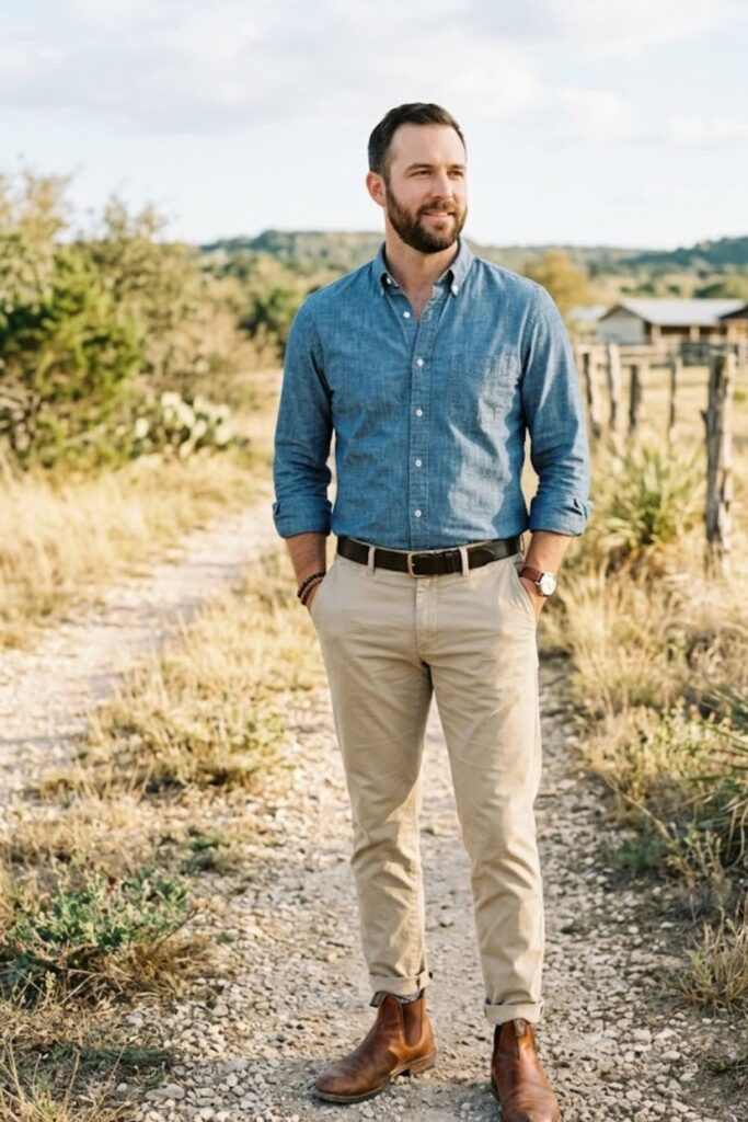 12. Chambray Shirt With Khaki Pants