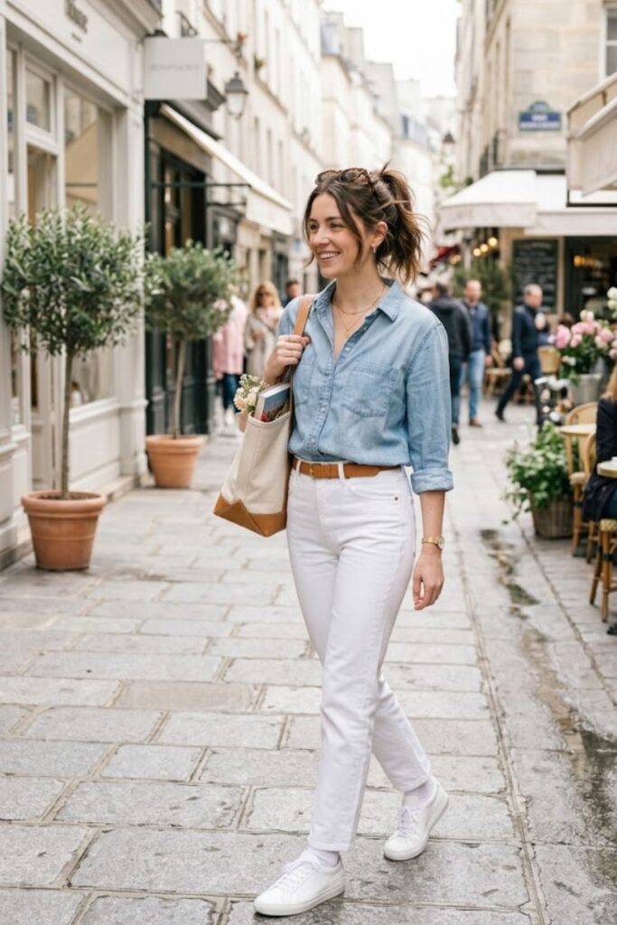12. Chambray Shirt With White Jeans