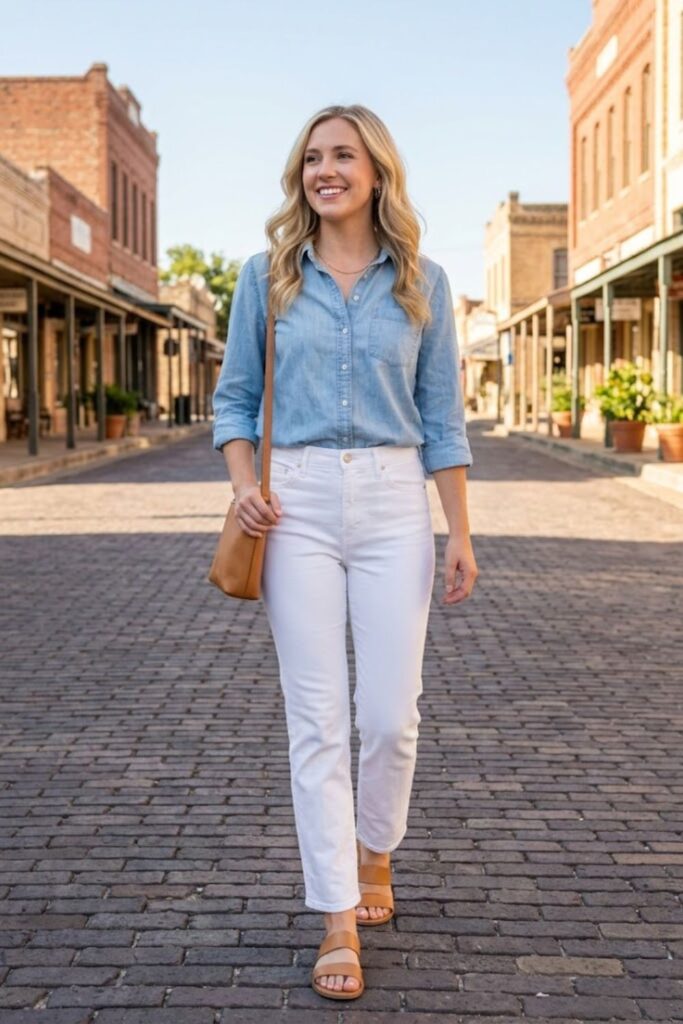 12. Chambray Shirt with White Jeans