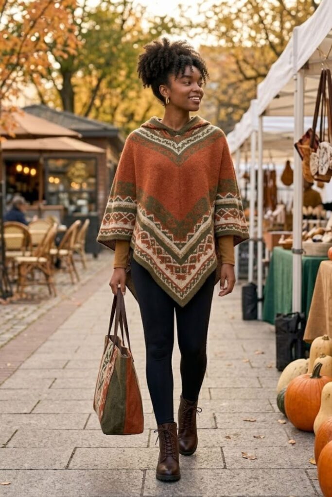 12. Cozy Poncho with Leggings