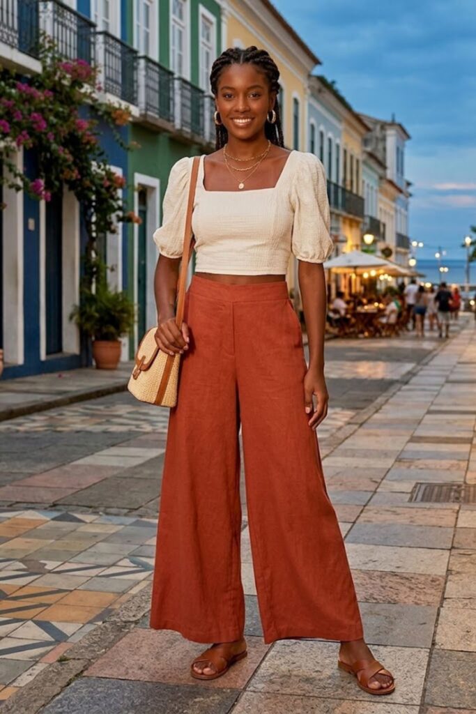 12. Cropped Blouse With Wide-Leg Pants