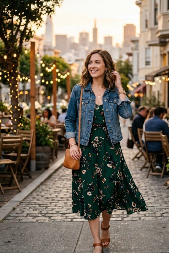12. Denim Jacket With Midi Dress