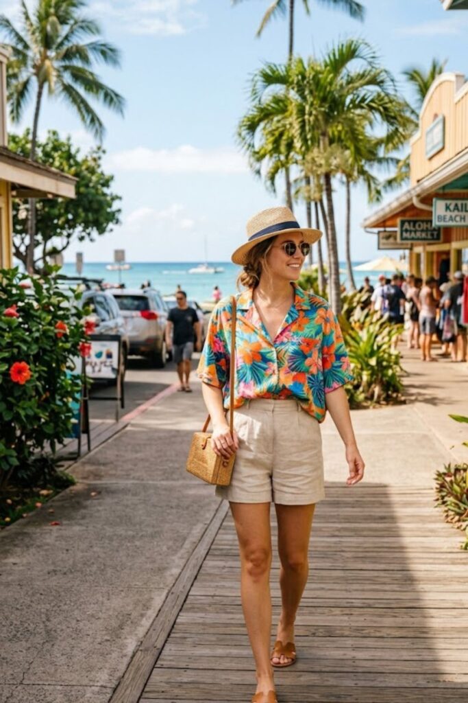 12. High-Waisted Shorts With Breezy Shirt