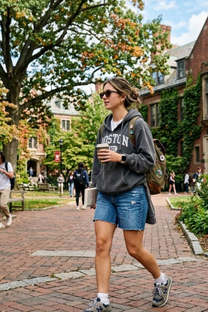 12. Hoodie With Denim Shorts