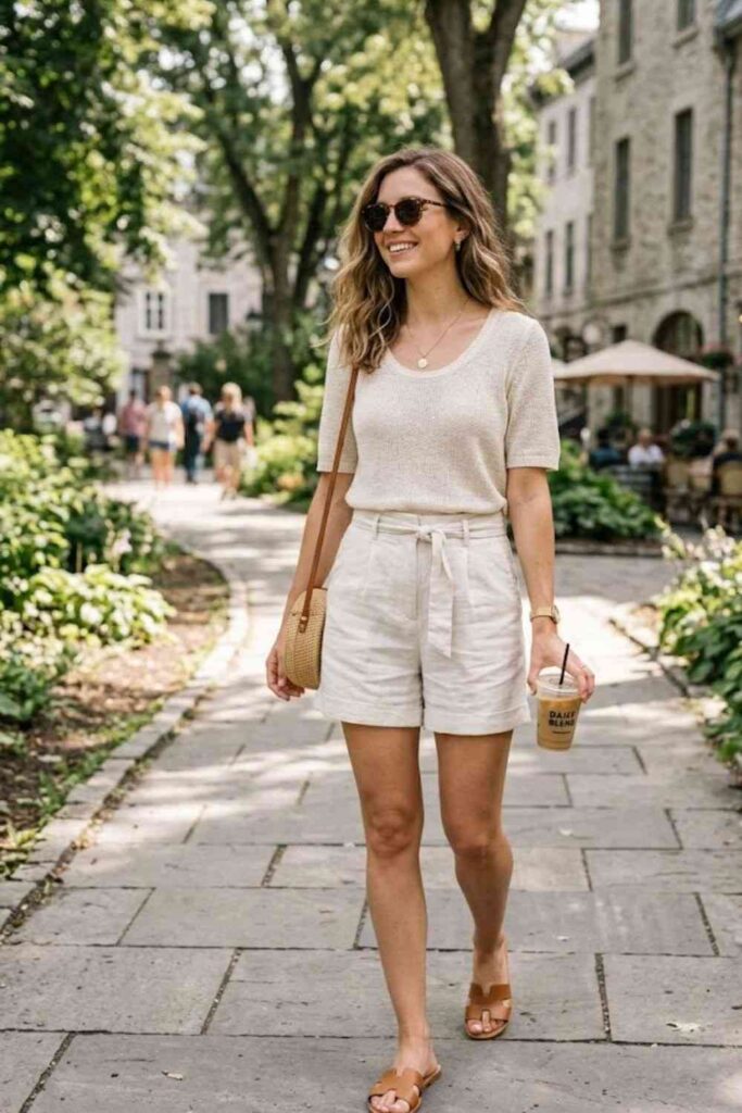 12. Knit Top with Linen Shorts