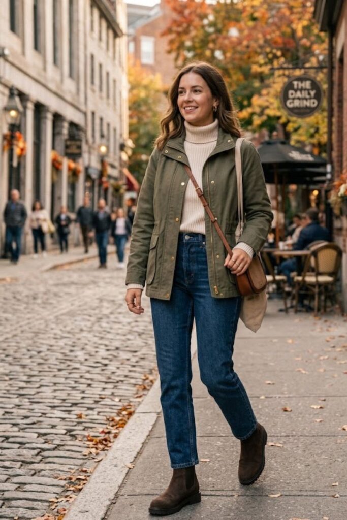 12. Light Jacket with Sweater and Jeans